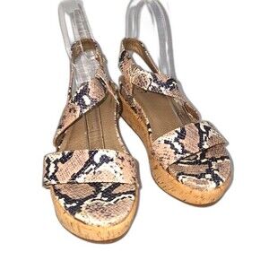 Lucca Lane Olympia Beige &‎ Black Snakeskin Faux Leather Platform Sandals Size 6